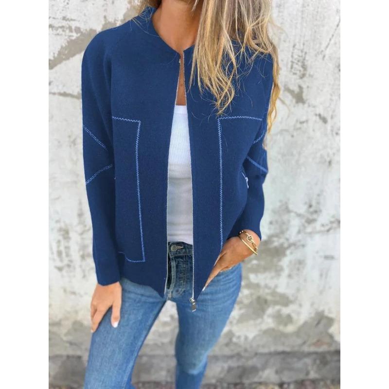 Autumn and Winter Women's Casual Zip Solid Colour Jacket Casual Fashion Solid Color Pocket Cardigan Jacket Women's