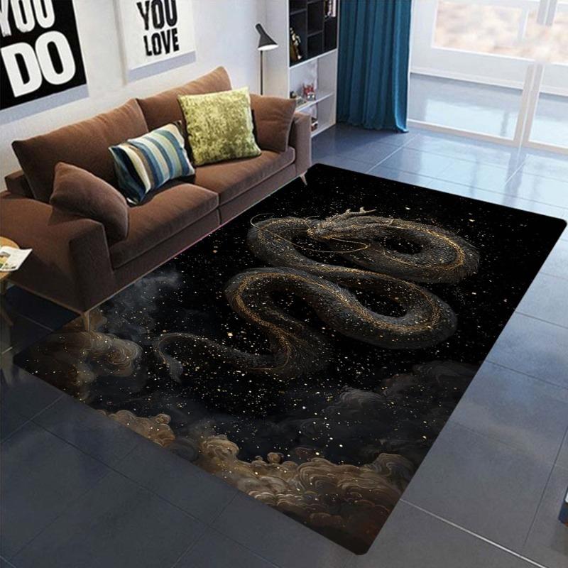 Chinese Dragon Print Flannel Floor Mat Large Area Non-Slip Carpet for Living Room Sofa Bedroom Decoration Beautiful and Fashion