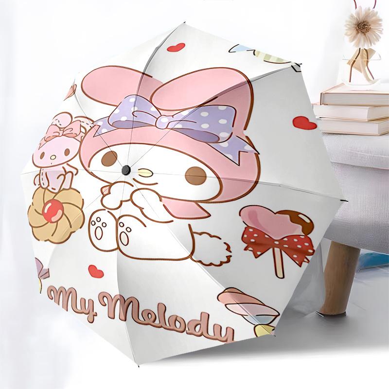 1pc My Melody Automatic Folding Umbrella - Portable 3-Fold Design with Iron Frame, Perfect for Fans, Travel, Daily Use, and Festive Gifts.D091