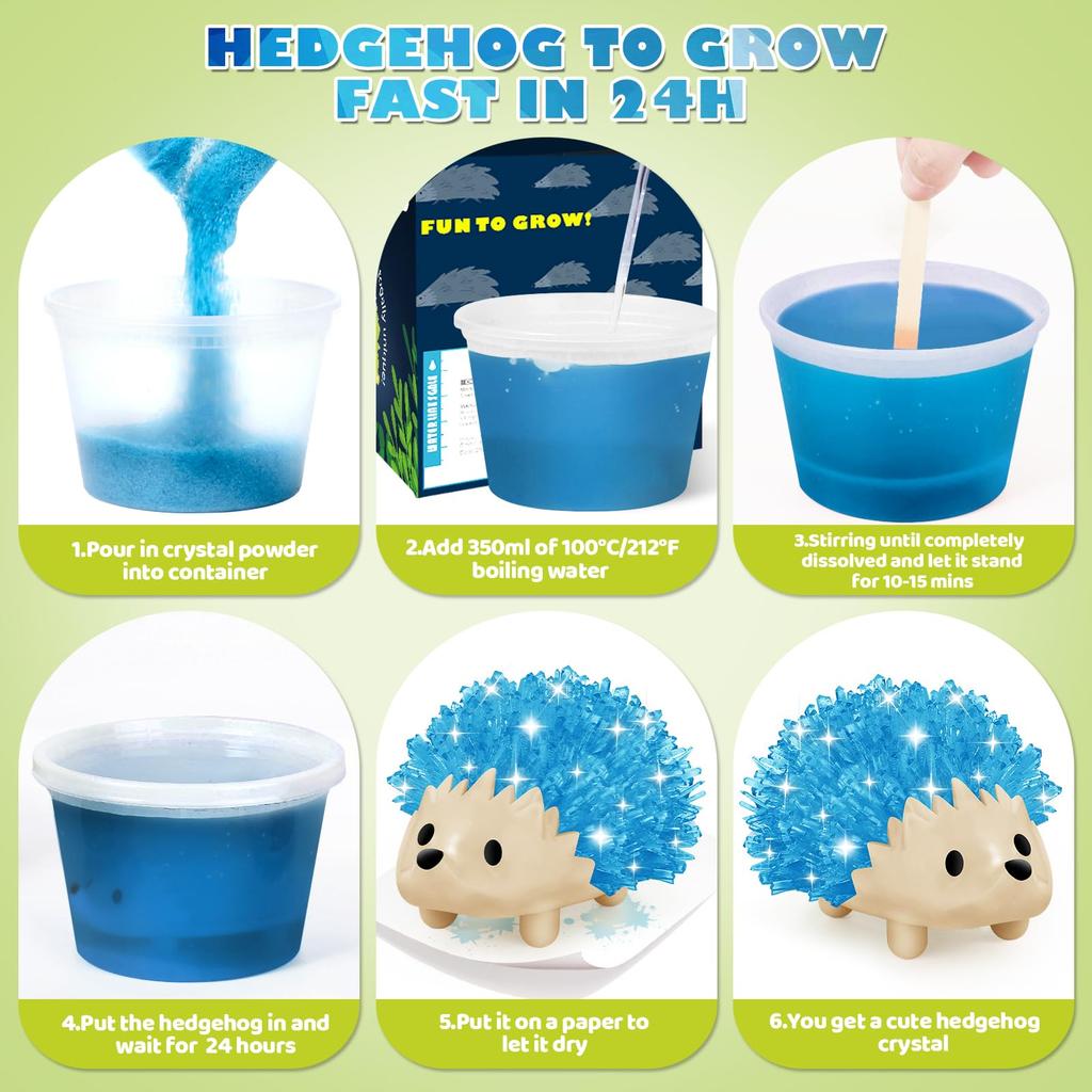 sdaymol Crystal Growing Kit for Kids 2 Colors Grow from a Hedgehog Science Experiment Kids Crystal Science Kit for Teens STEM Gift for Boys Girls - &
