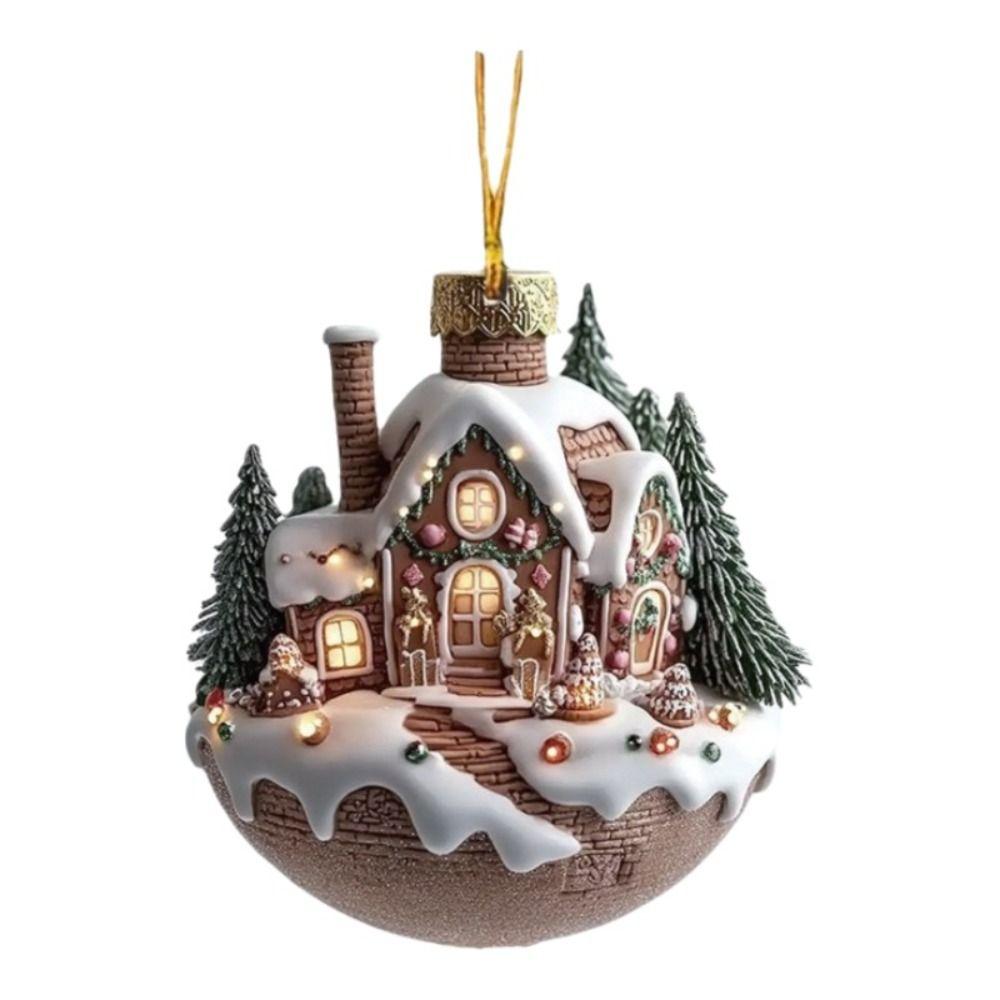 Snow House Christmas Hanging Pendant 2D Flat Chocolate Mug Car Coffee Cup Pendant Acrylic Bag Charms Xmas Tree Hanging Ornament