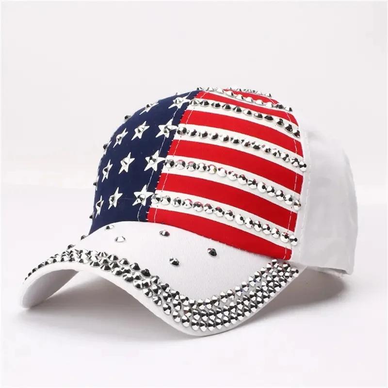 Amerikanische Flagge Baseballkappe Glitzer Nieten Flagge Denim Hip Hop Hut Outdoor Casual Stil Mann Unisex Hut für Frauen Mädchen