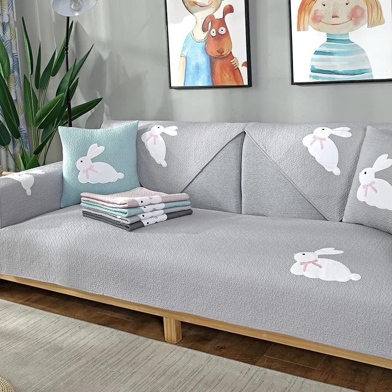 Non-Slip Sofa Cushion Thickened Fabric Four Seasons Universal Cushion Simple Modern Cartoon Cat Skin PrintingRetro Chinese Style