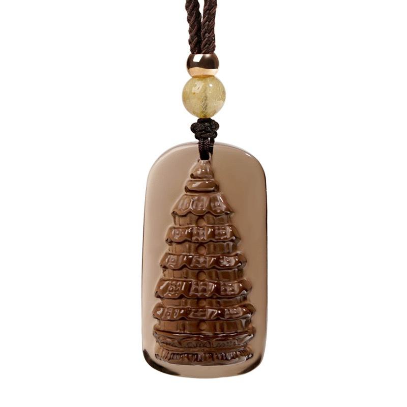 Natural Icy Obsidian Wenchang Tower Student Pendant Necklace