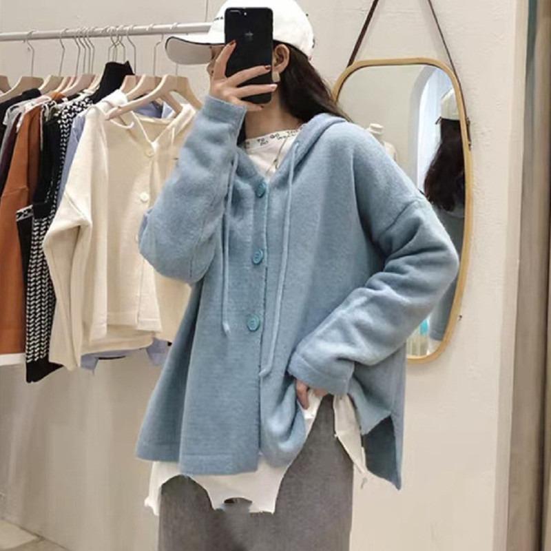 Autumn cardigan loose soft fashion lazy wind sweater jacket hooded knitted sweater top women