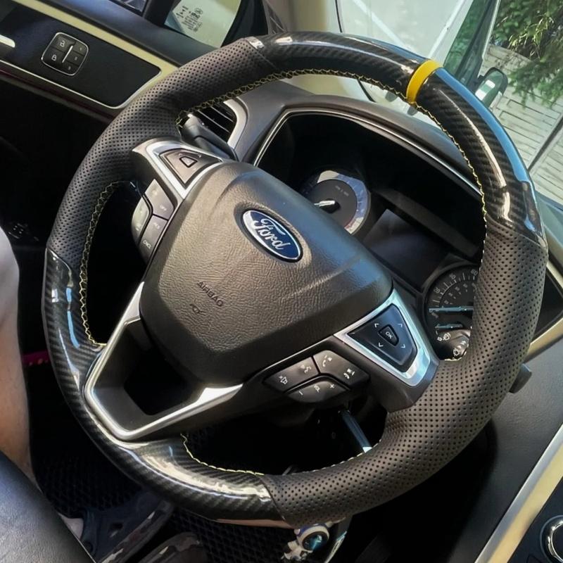 

ization Car Steering Wheel Cover Accessories Hand Sewing Carbon Fibre Leather Non-Slip For Ford Mondeo Fusion 2013- Blue Thread