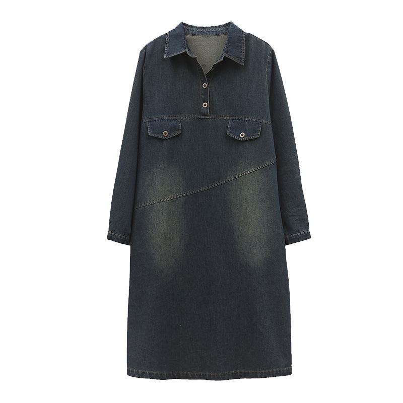 2024 Spring/Autumn Mid-Length Denim A-Line Shirt Dress with Long Sleeves