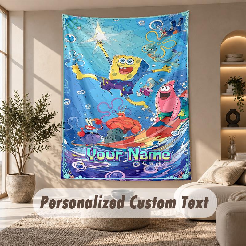 SpongeBob Tapestry, Personalized Custom Text, Wall Hanging Tapestry For Living Room Home Wall Decor