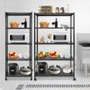 Carbon Steel 5 Tier Black Storage Rack,60x35x160/90x40x160cm Adjustable Freestanding     Storage Rack with 4 Wheels for Garages