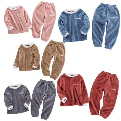 Conjunto de roupas térmicas casuais para dormir, meninos e meninas, manga comprida, gola redonda, top de cor sólida com calças