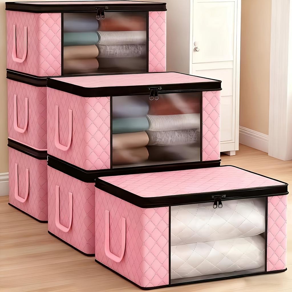 Foldable Storage Box with Zipper and Lid, Reinforced Handle, Foldable Clothing Organizer Bag, Suitable for Clothes and Blankets