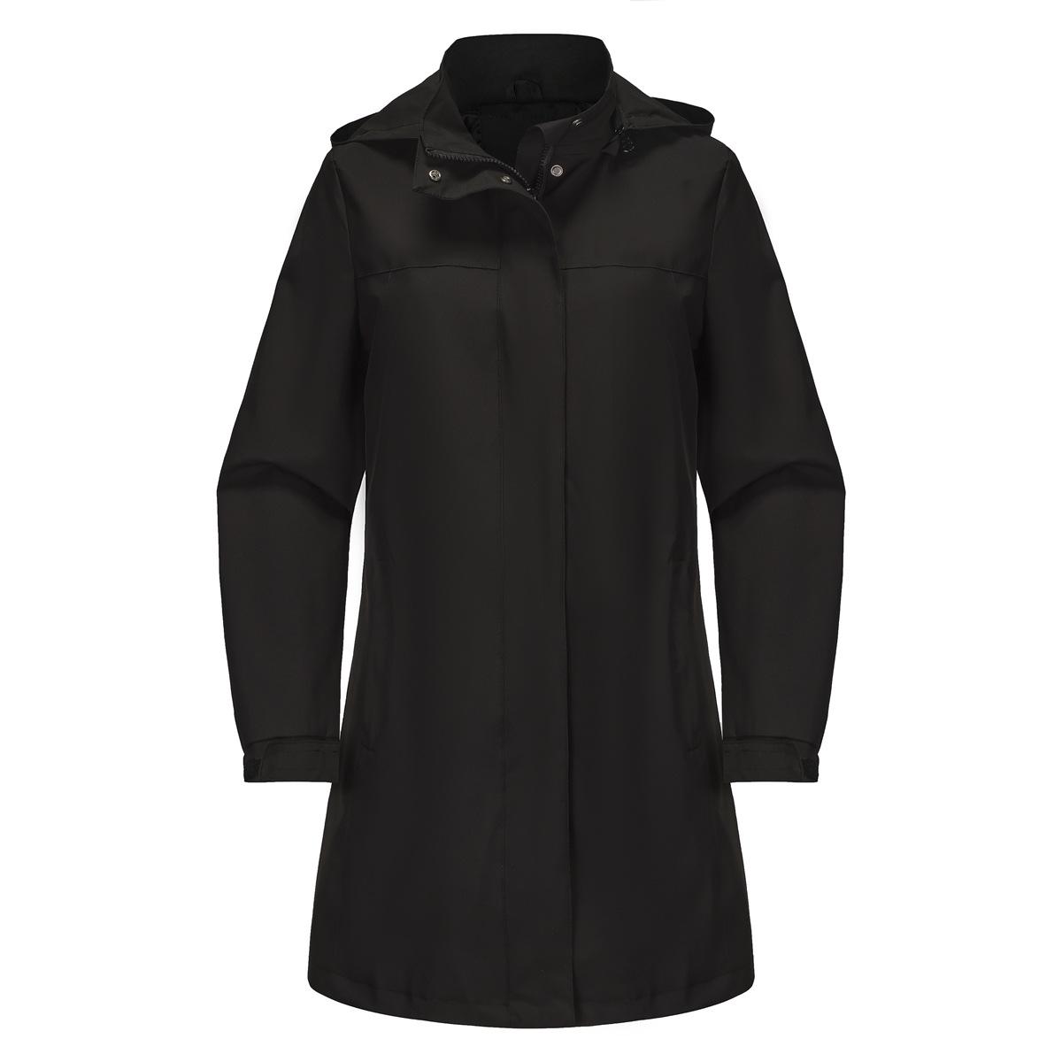 

Женский ветрозащитный плащ с отстегивающимся капюшоном, водоотталкивающий, 2024: Тонкая повседневная куртка однотонной расцветки на весну/осень XXL чёрный