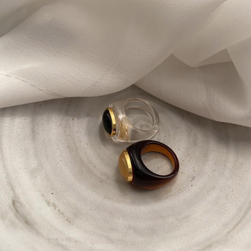 Inel Geometric din Rășină Ton Transparent/Ambră Inel de Deget Textură Minimalistă Bijuterii Impermeabile pentru Femei și Fete