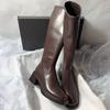 Chunky Heel Square Toe Solid Color Leather Stretch Over-The-Knee Slim Boots Style With Sweater Four Season Fashion Women Boots