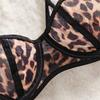 Hot sale leopard print lace French underwear sexy translucent ultra-thin big breasts show small gathering bra set