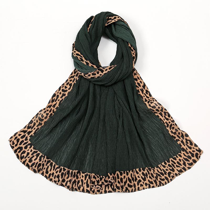 Winter Plain Solid Wrinkle Sexy Leopard Chain Viscose Shawl Scarf High Quality Wrap Pashmina Stole Bufanda Muslim Hijab 180*70Cm
