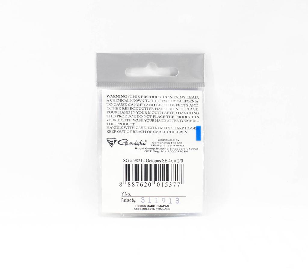 Gamakatsu Octopus Hook SE 4x Nano Alpha Size 2/0, 6 Per Pack (5377)