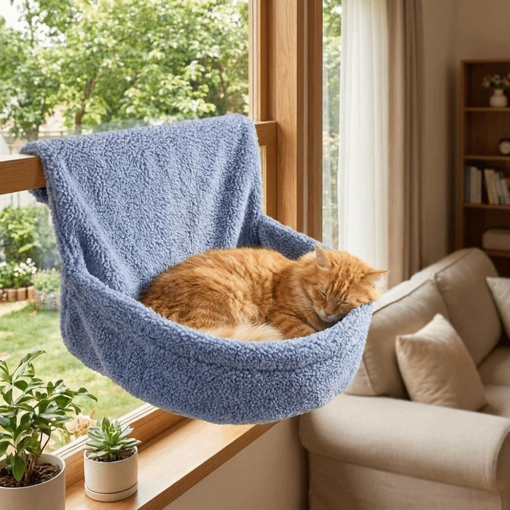 Semicircle Hanging Cat Bed Warm Plush Plush Sleeping Nest Cat Sleeping Bag Balcony Railing