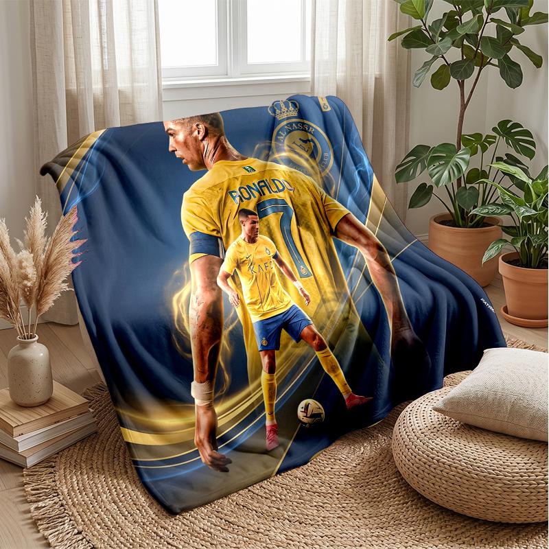 Cristiano Ronaldo Printed Flannel Blanket Skin Friendly Warm Decorative Throw for Indoor Couch Bed Daily Use