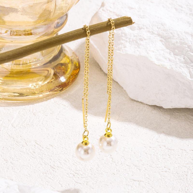 Elegant 14k Gold Tassel Pearl Ear Cuffs - Geometric Dangle Earrings for Women