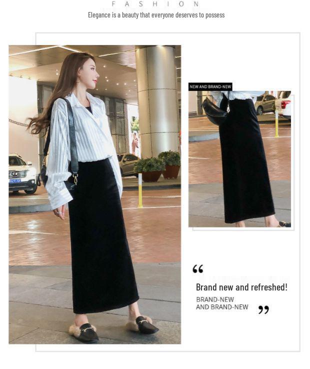 Retro Herbst/Winter Schwarzer Samt High Waist Midi Rock mit Schlitz - Schlanke Bodycon Passform