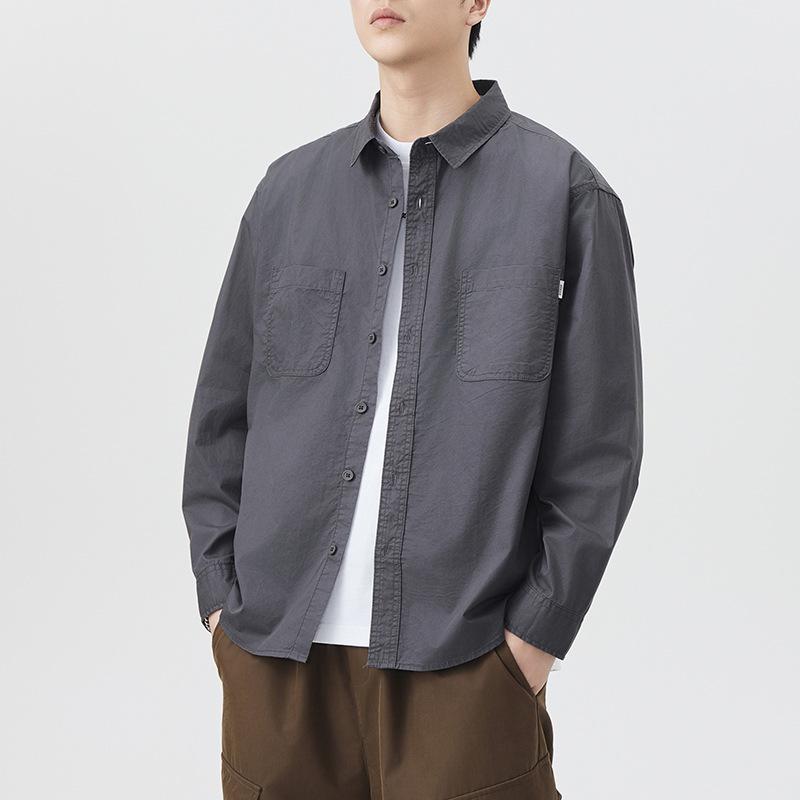 Japanese Simple Cool Pure Cotton Shirt Men's Trendy Loose Casual American Spring New Shirt