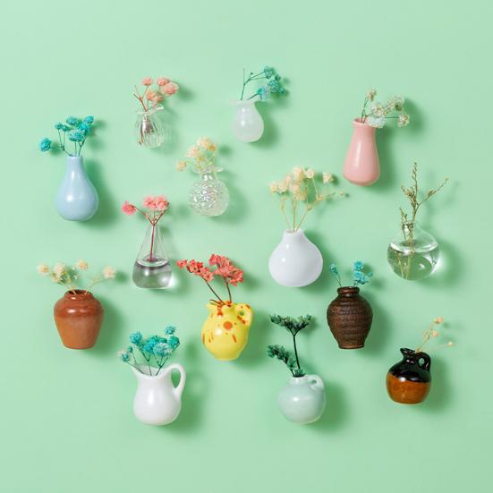 4/5/6/8/9/10/12/14Pcs/Set 3D Flower Vase Fridge Magnet Home Office Kitchen Locker Refrigerator Mini Ceramic Vase Magnetic Decoration Ornament