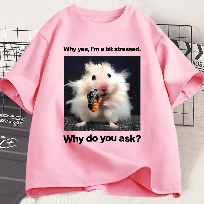Why Hes Im A Bit Stressed Funny Print T-Shirt Men Women Weirdcore Clothing Unhinged Animal Mouse Graphic T Shirts Tees