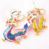 Chinese Zodiac Dragon Keychain Luxury Rhinestone DIY Backpack Handbag Decoration Key Ring Pendant Ornament New Year Spring Festival Gift