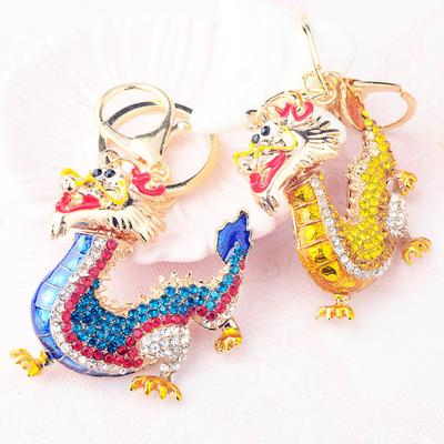 Yousheng Chinese Zodiac Dragon Keychain Luxury Rhinestone DIY Backpack Handbag Decoration Key Ring Pendant Ornament New Year Spring Festival Gift