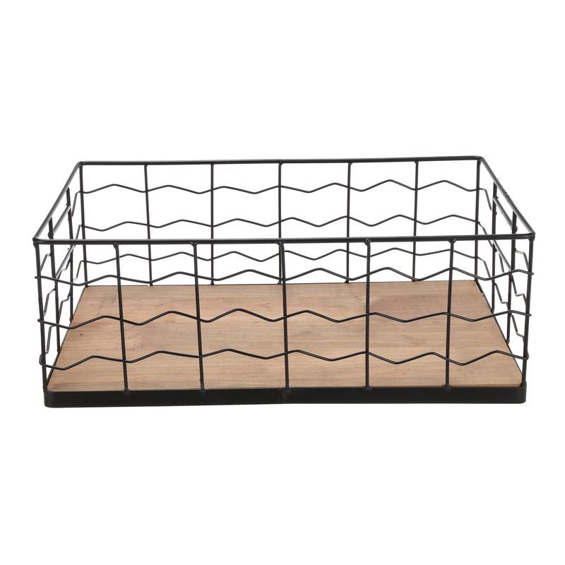 

Handmade Black Wire Storage Basket with Wooden Base Home Organization and Easy Transport Ideal Office Kitchen Living Room United States