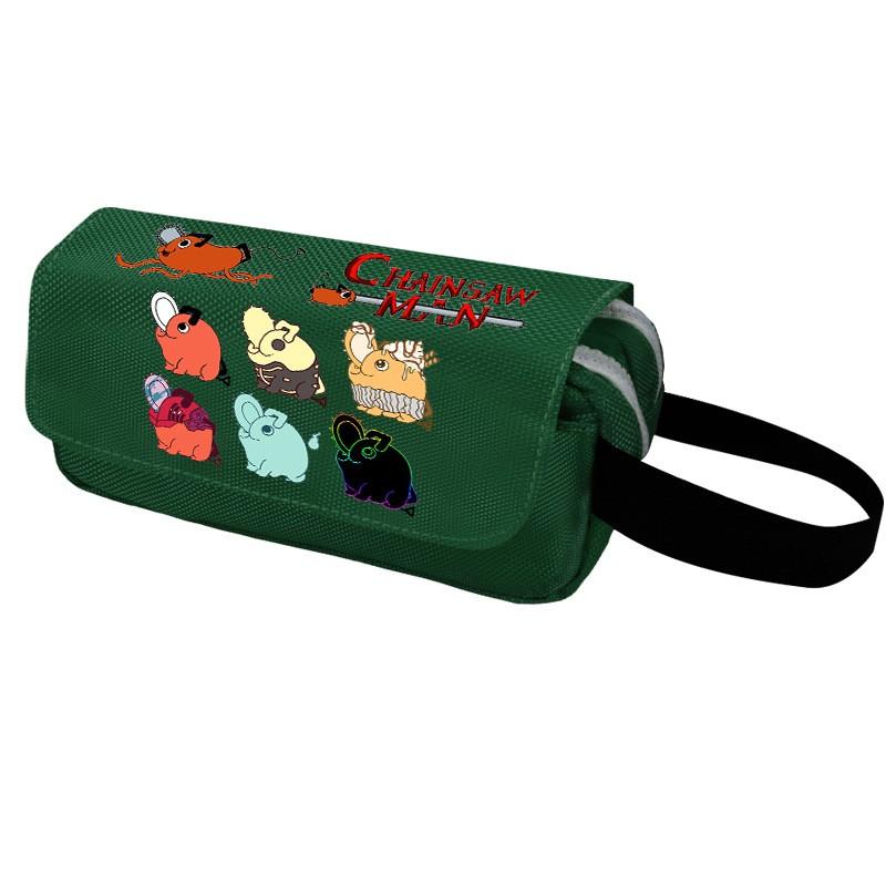 Chainsaw Man Pencil Case Cartoon Anime Stationery Organizer Double Zipper Large Capacity Students