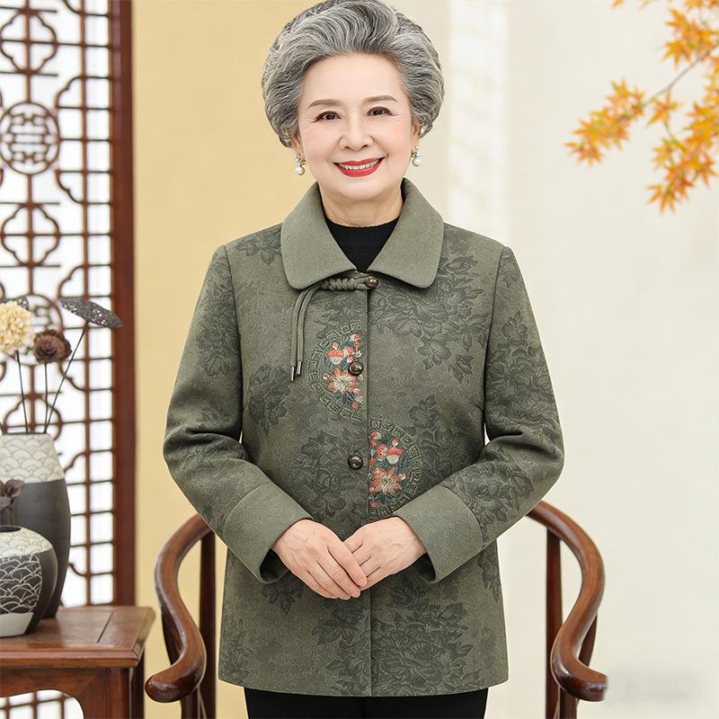 Spring & Autumn Embroidered Jacket: Grandma & Mom's Loose Cardigan for Middle-Aged Women