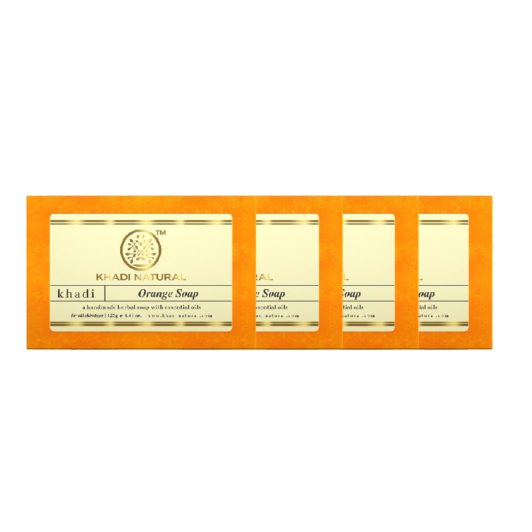 Khadi Natural Herbal Orange Handmade Soap Gentle Cleansing Bar Mild Exfoliation Refreshing Bath Soap 125 g x Pack Of 4