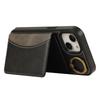 For iPhone 15 PU Leather Back Case Card Holder Kickstand Phone Cover with Wrist Strap