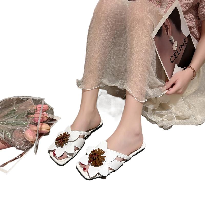Fashion 2025 Fashion Ladies Shoes Open Toe Women's Slippers Summer New Outdoor Plus Size Daily Floral Open Toe Comfortable Flat Slippers