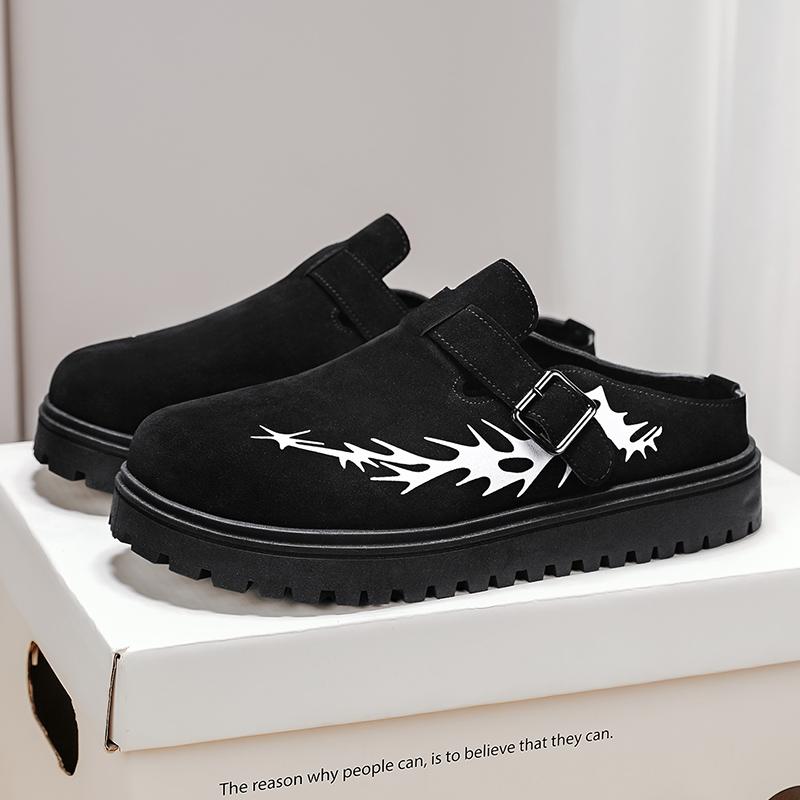 2025 Brand New Chic Cow Suede Leather Punk Rivets Men Mules Shoes Brand Trendy Comfy Walk Casual Clogs Flats High Quality
