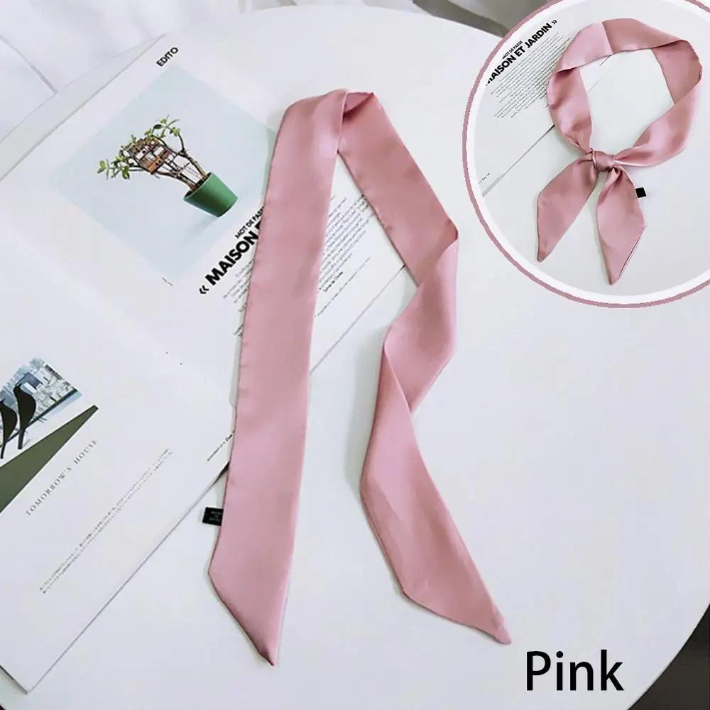 New Women Ribbon Silk Scarf Solid Beautiful Girls Hair Band Bag Handle Wraps Neckerchief  Autumn Small Neck Scarves