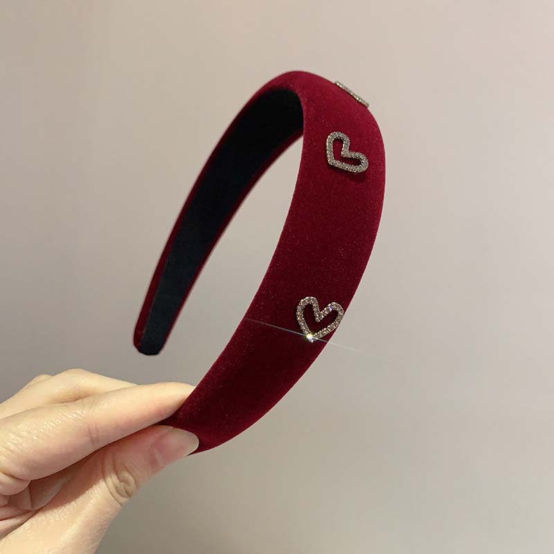 

Винтажный двухцветный бархатный обруч для волос с широкими полями и стразами в форме сердца для женщин, модная мягкая эластичная повязка на голову из губки, аксессуары для волос