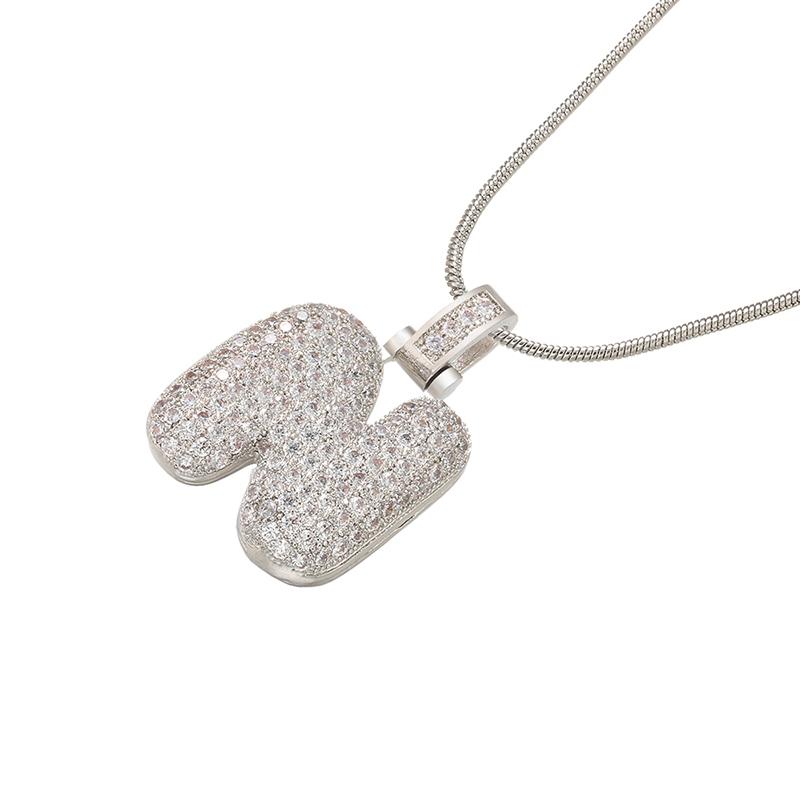 ZHUKOU Silver color Bubble initial letters necklaces 26 letters pendants necklaces for women Brass CZ Jewelry VL34