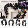 Artificial Maple Leaf Pumpkin Vine Garland with Light String 170-180cm Halloween Decorative Branches for Indoor Outdoor Use