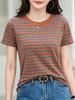 Damen 2025 Sommer Gestreiftes Locker Geschnittenes Schlankmachendes T-Shirt, Koreanischer Stil Rundhals Kurzarm Oberteil