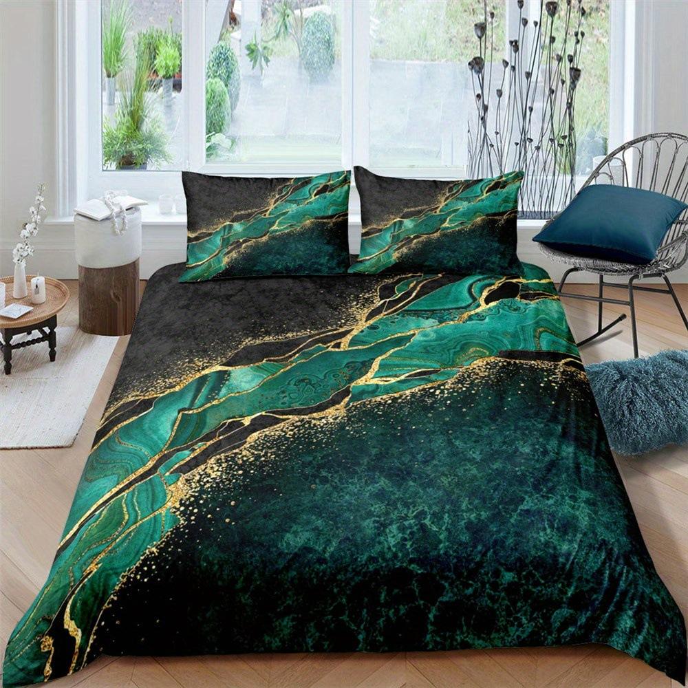 Black And Green Marble Bedding Digital Printing Three-Piece Set Nordic Luxury Design Home Textiles
