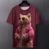 Fun Cat Pattern Printed T-shirt Summer Casual Loose Round Neck Short Sleeved Men's T-shirts
