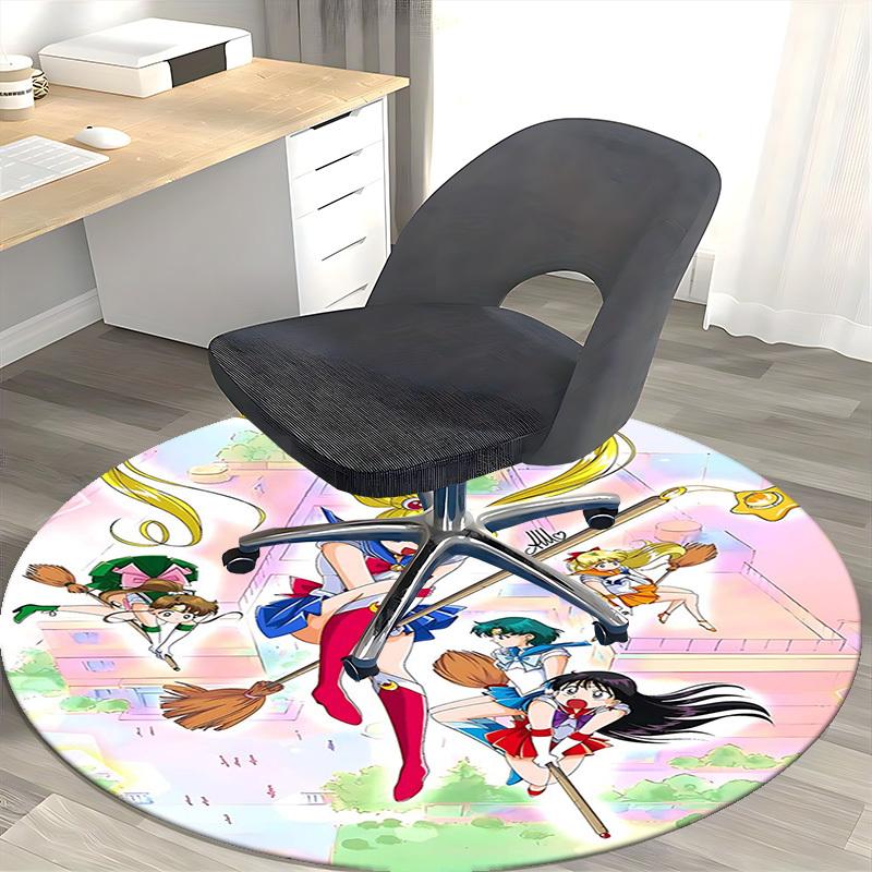 1pc Sailor Moon Anime Round Carpet Office Chair Mat, NonSlip Rug for Home Decor, Seasonal Gift, Suitable for Office, Living Room