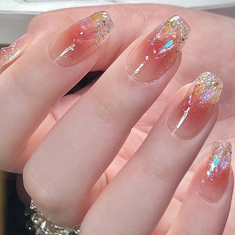 

Fashion French Fake Nails, Gradient Handmade Press on Nails, Wearable Removable Glue on Nail Art Tips for Women Girls Daily Wear
