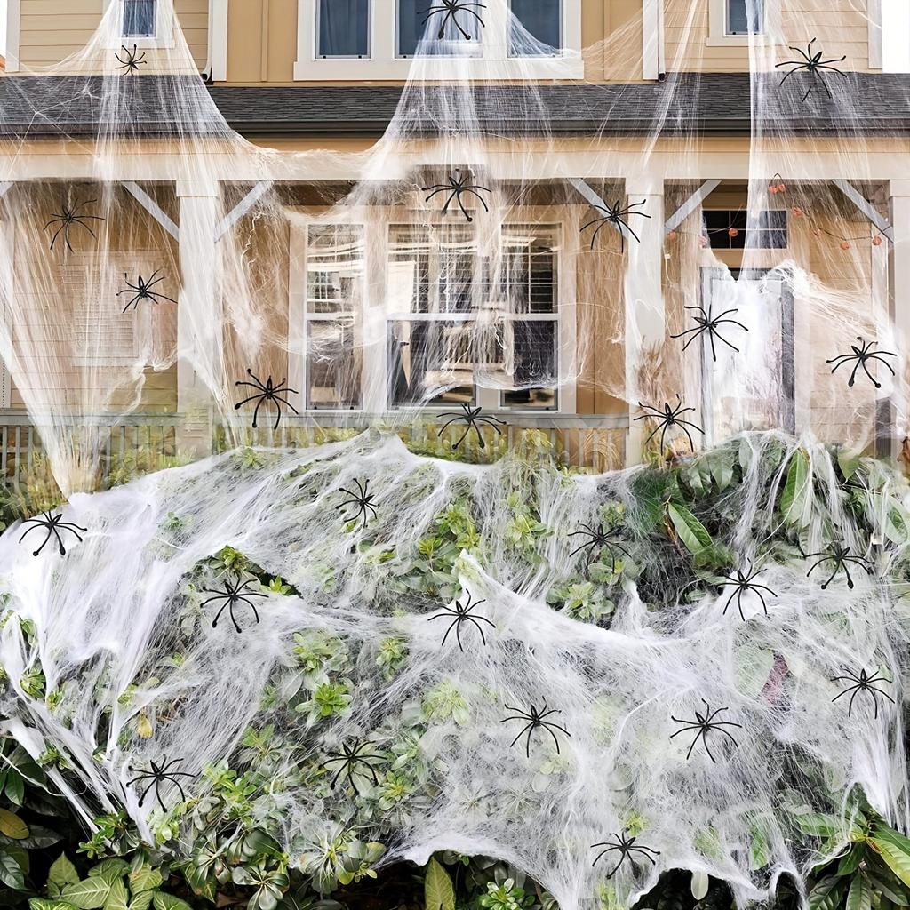 1 Set, 60 Soft Spider Webs Halloween Decorations with 6 Fake Spiders, Super Stretch Cobwebs for Halloween Indoor Outdoor