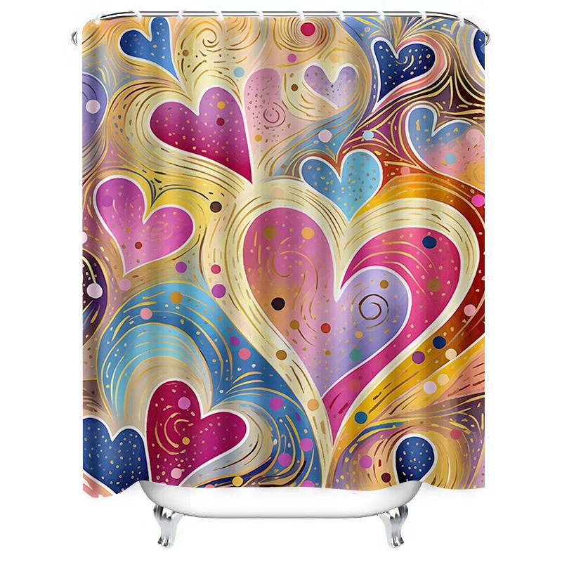 Abstract Multicolor Heart Shower Curtain - Waterproof, Mildew-Resistant, Machine Washable for Vibrant Bathroom Decor
