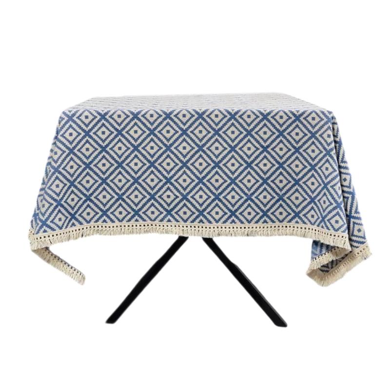 

Синяя Скатерть с Бахромой, Устойчивая к Пятнам, Полиэстер, Текстура Льна, Скатерть, Декор для Кухни, Столовой 1