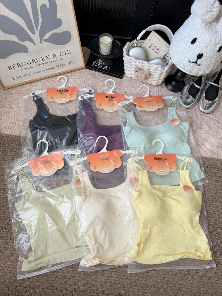 Korean Style Sexy Solid Color Padded Camisole with Double Shoulder Straps for Women - Comfortable One-Piece Inner Wear.